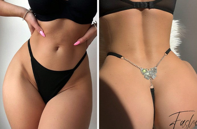 Women's Sparkling Butterfly Chain Underwear Low Rise Cheeky G String Panty