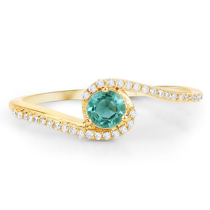 0.33 Carat Genuine Zambian Emerald and White Diamond 14K Yellow Gold Ring