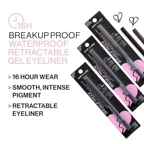 wet n wild Mega Last Breakup Proof Waterproof Retractable Gel Eyeliner - Ultra Pigmented 16-Hour Long Wear, Smudge Proof Satin Finish Formula, Cruelty-Free & Vegan