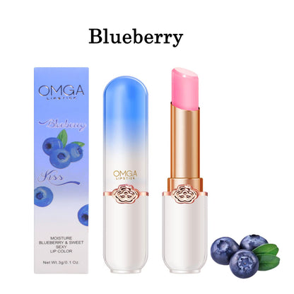 6 Pcs  Lipstick Peach Aloe Vera Strawberry Blueberry Avocado Grape Jelly Lipstick Set Temperature Change Moisturizer flower