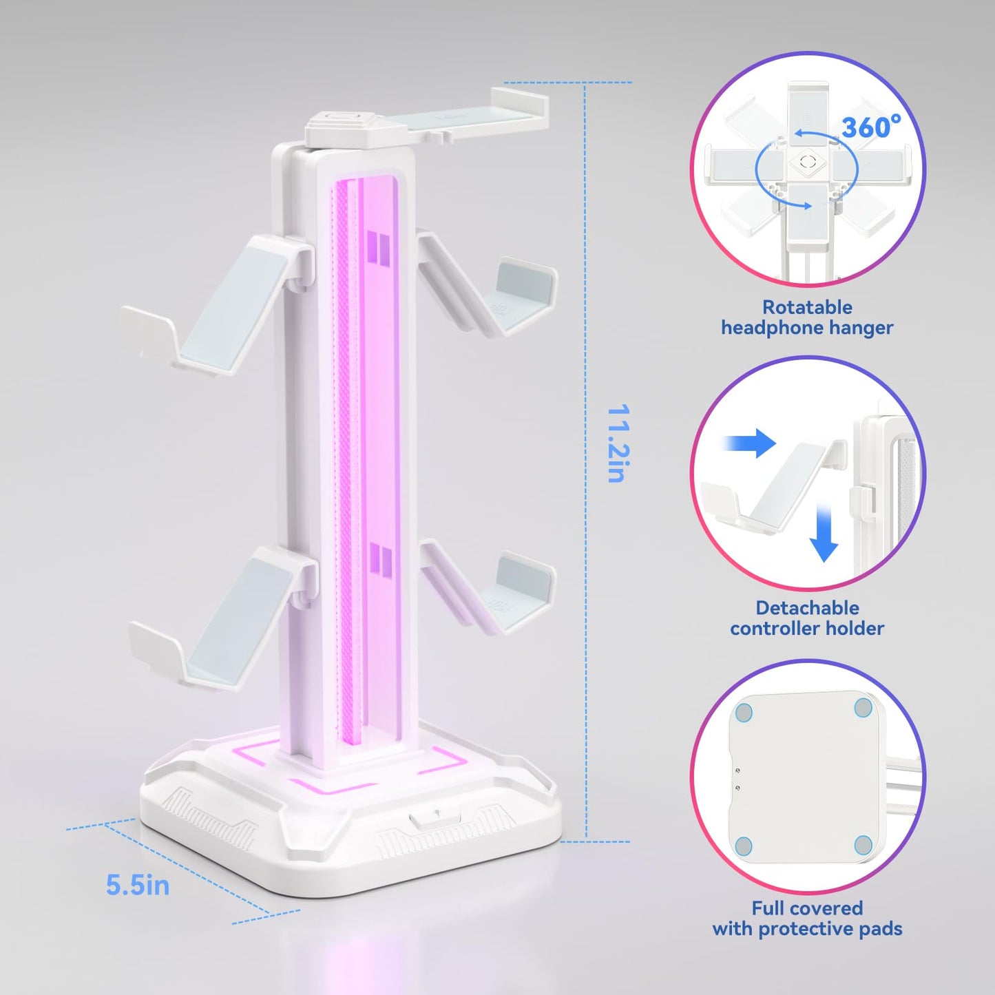 Headset Stand with 9 Light Modes - Controller Holder for Desk