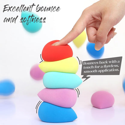BEAKEY Makeup Sponge Set 5 Pack Micro Porous Low Absorption Soft Latex Free Foundation Beauty Sponges & Blenders for Powder Cream