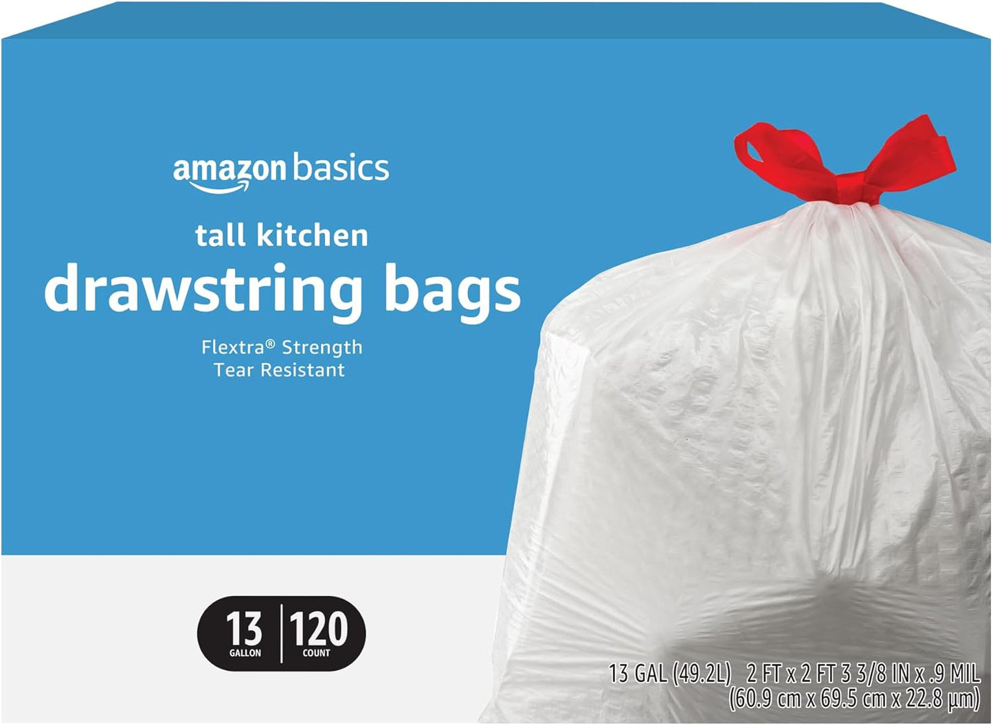 Flextra Tall Kitchen Drawstring Trash Bags, 13 Gallon, 120 Count