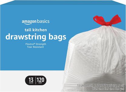 Flextra Tall Kitchen Drawstring Trash Bags, 13 Gallon, 120 Count