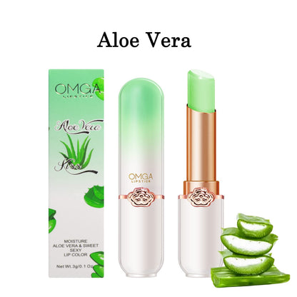 6 Pcs  Lipstick Peach Aloe Vera Strawberry Blueberry Avocado Grape Jelly Lipstick Set Temperature Change Moisturizer flower
