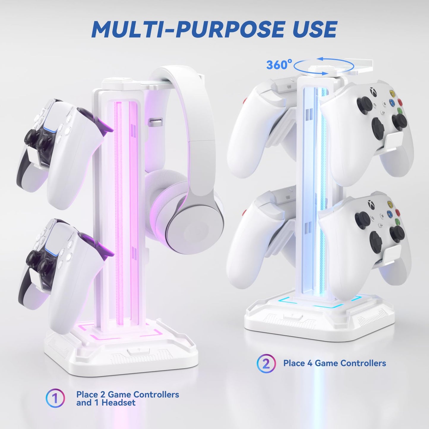 Headset Stand with 9 Light Modes - Controller Holder for Desk