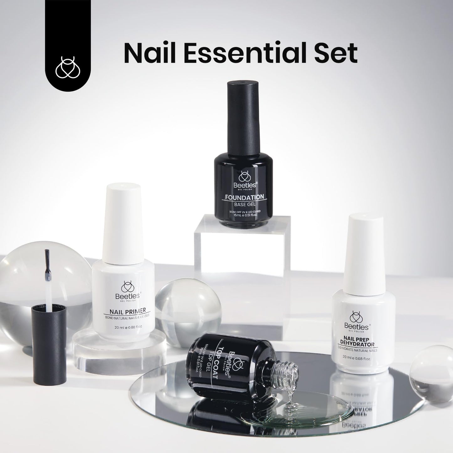 Beetles 2 Pcs 15ml No Wipe Gel Top Coat and Base Coat Set - Shine Finish and Long Lasting, Soak Off LED Nail Lamp Gel Base Top Coat Finish Nail Art Design Manicure