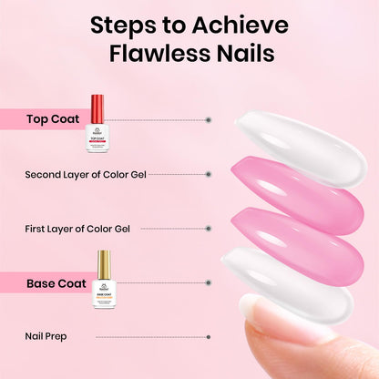 Beetles 2 Pcs 15ml No Wipe Gel Top Coat and Base Coat Set - Shine Finish and Long Lasting, Soak Off LED Nail Lamp Gel Base Top Coat Finish Nail Art Design Manicure