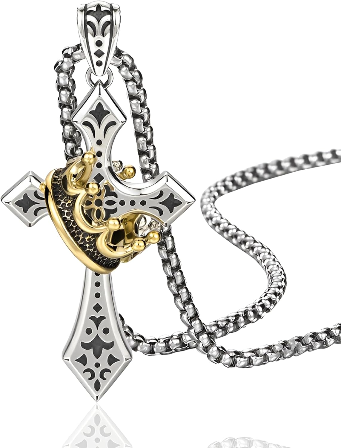 Elegant Cross Necklace for Men Stainless Steel Chain with Detachable Crown Pendant