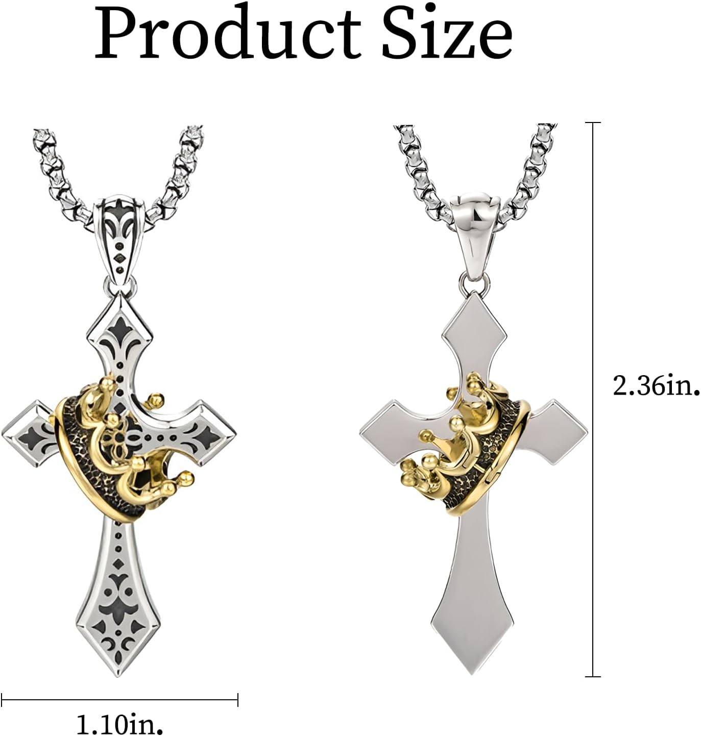 Elegant Cross Necklace for Men Stainless Steel Chain with Detachable Crown Pendant