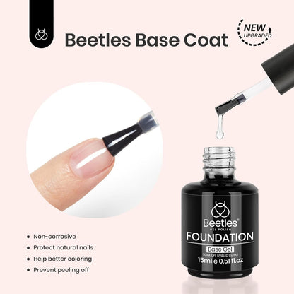 Beetles 2 Pcs 15ml No Wipe Gel Top Coat and Base Coat Set - Shine Finish and Long Lasting, Soak Off LED Nail Lamp Gel Base Top Coat Finish Nail Art Design Manicure
