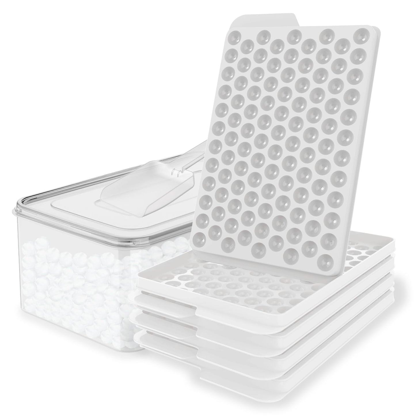 Mini Ice Cube Trays, Small Tiny Round Pebble Crushed Nugget Ice Trays for Freezer with Lid - Chilling Drinks Coffee Juice 4 Pack/0.55In