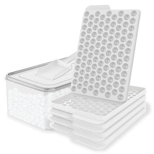 Mini Ice Cube Trays, Small Tiny Round Pebble Crushed Nugget Ice Trays for Freezer with Lid - Chilling Drinks Coffee Juice 4 Pack/0.55In