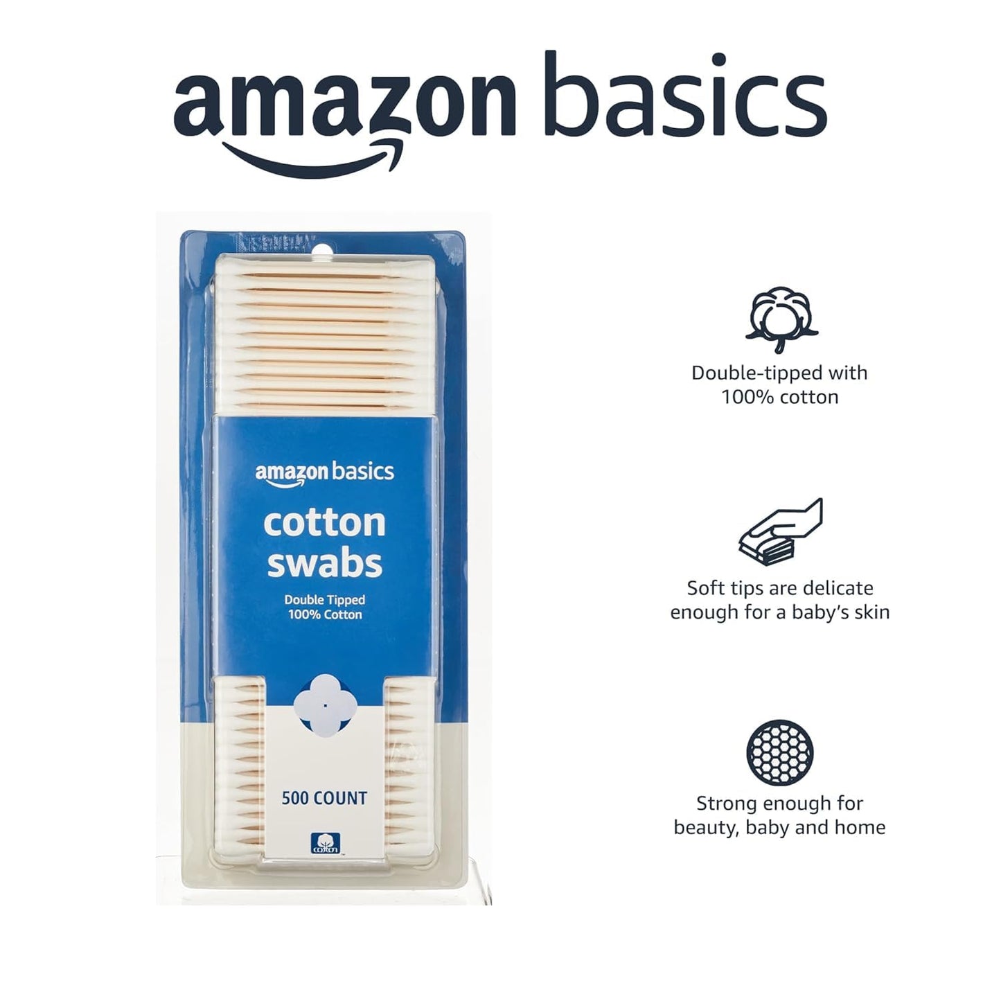 Amazon Basics Cotton Swabs for Personal Hygiene and Baby Care