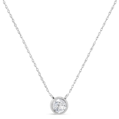 14K White Gold 1/2 Cttw Lab Grown Diamond Modern Bezel-Set Solitaire 16"-18" Pendant Necklace (F-G Color, VS2-SI1 Clarity)