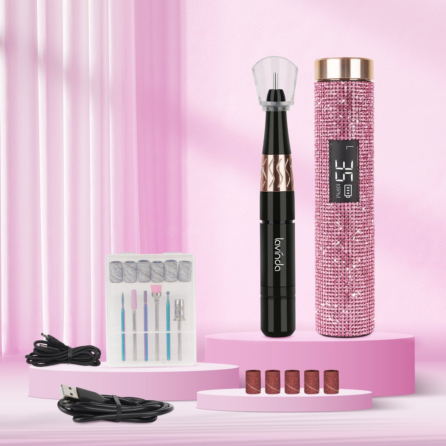 Wand Lite Nail Drill - Pink Diamond - 35,000 RPM Rechargeable