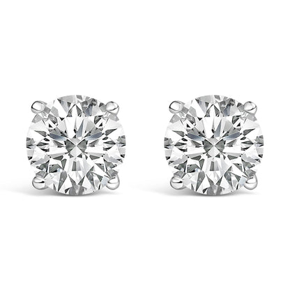 14K White Gold 4.0 Cttw Round Lab Grown Diamond Solitaire Stud Earrings with Screw Backs