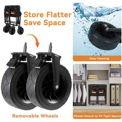 Foldable Wagon Cart, 330lbs Collapsible with Detachable All-Terrain Wheels Cup Holders