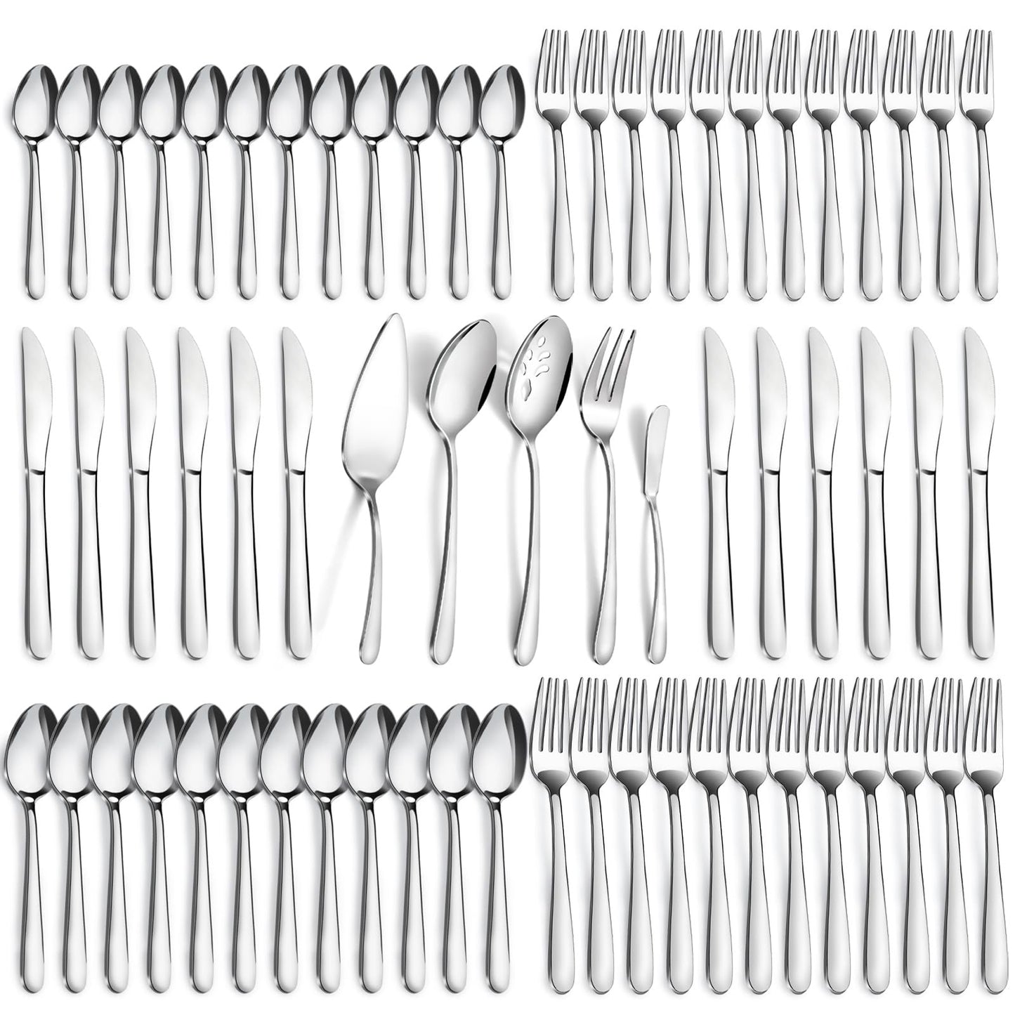 Stainless Steel Flatware with Steak Knives, Forks, Spoons, Knives - Dishwasher Safe for Home or Restaurant