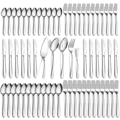 Stainless Steel Flatware with Steak Knives, Forks, Spoons, Knives - Dishwasher Safe for Home or Restaurant
