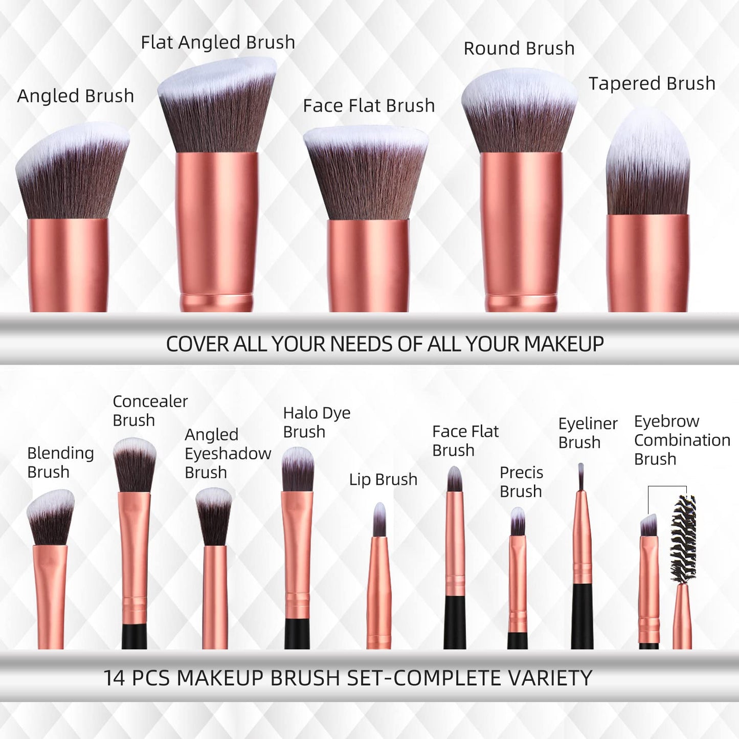 BS-MALL New 14 Pcs Makeup Brushes Premium Synthetic Kabuki Makeup Brush Set Cosmetics