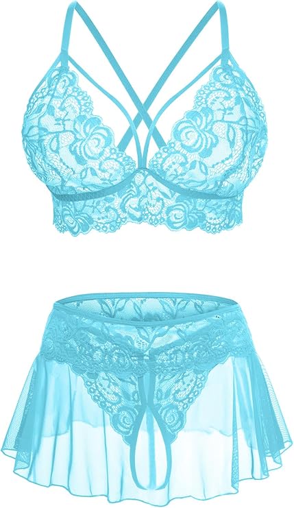Sexy Lingerie for Women Naughty 3 Piece Lace Bralette, Mini Skirt with G-String Crotchless Lingerie Outfits