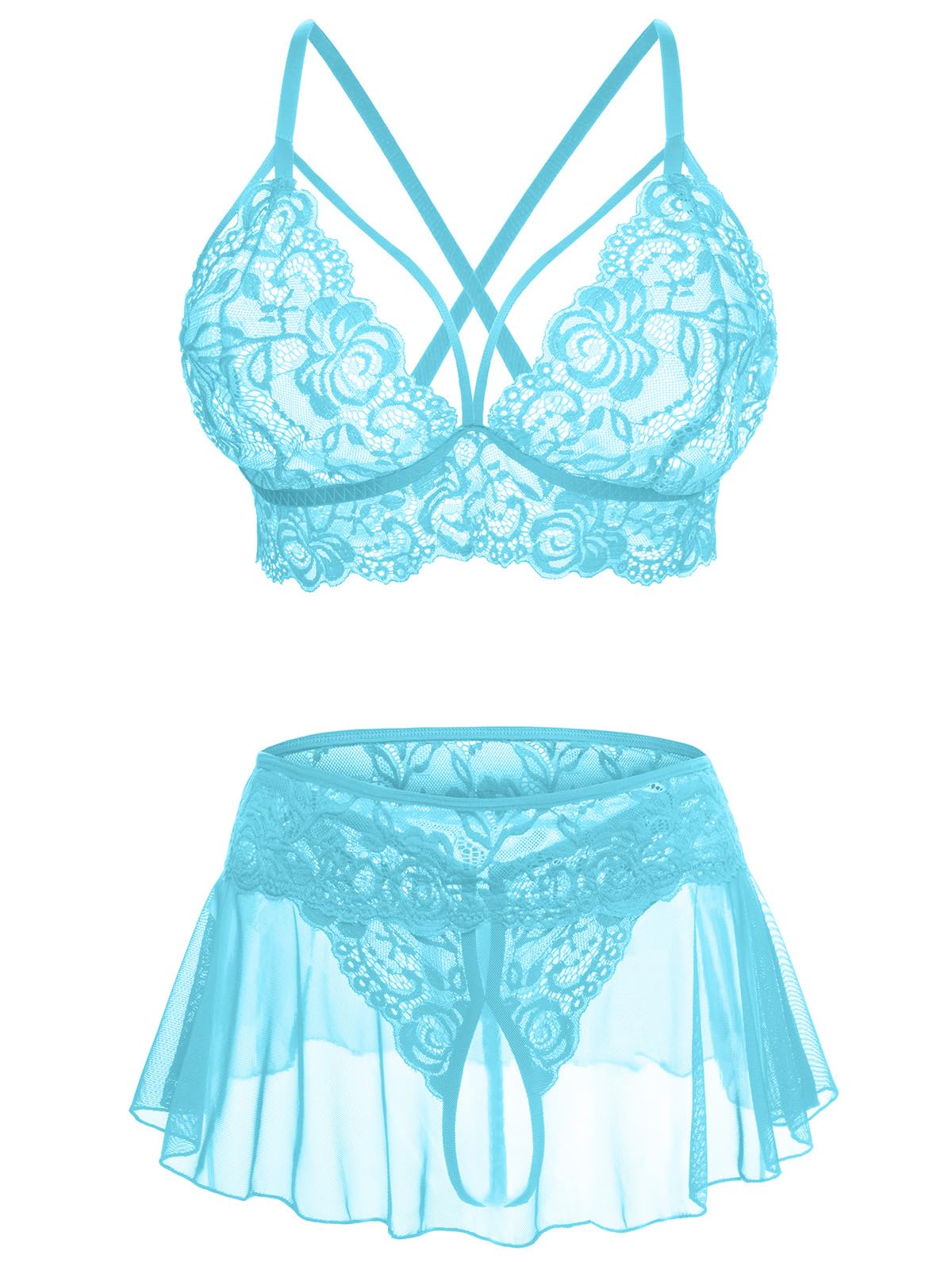 Sexy Lingerie for Women Naughty 3 Piece Lace Bralette, Mini Skirt with G-String Crotchless Lingerie Outfits