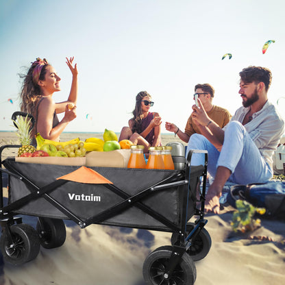 Foldable Wagon Cart, 330lbs Collapsible with Detachable All-Terrain Wheels Cup Holders