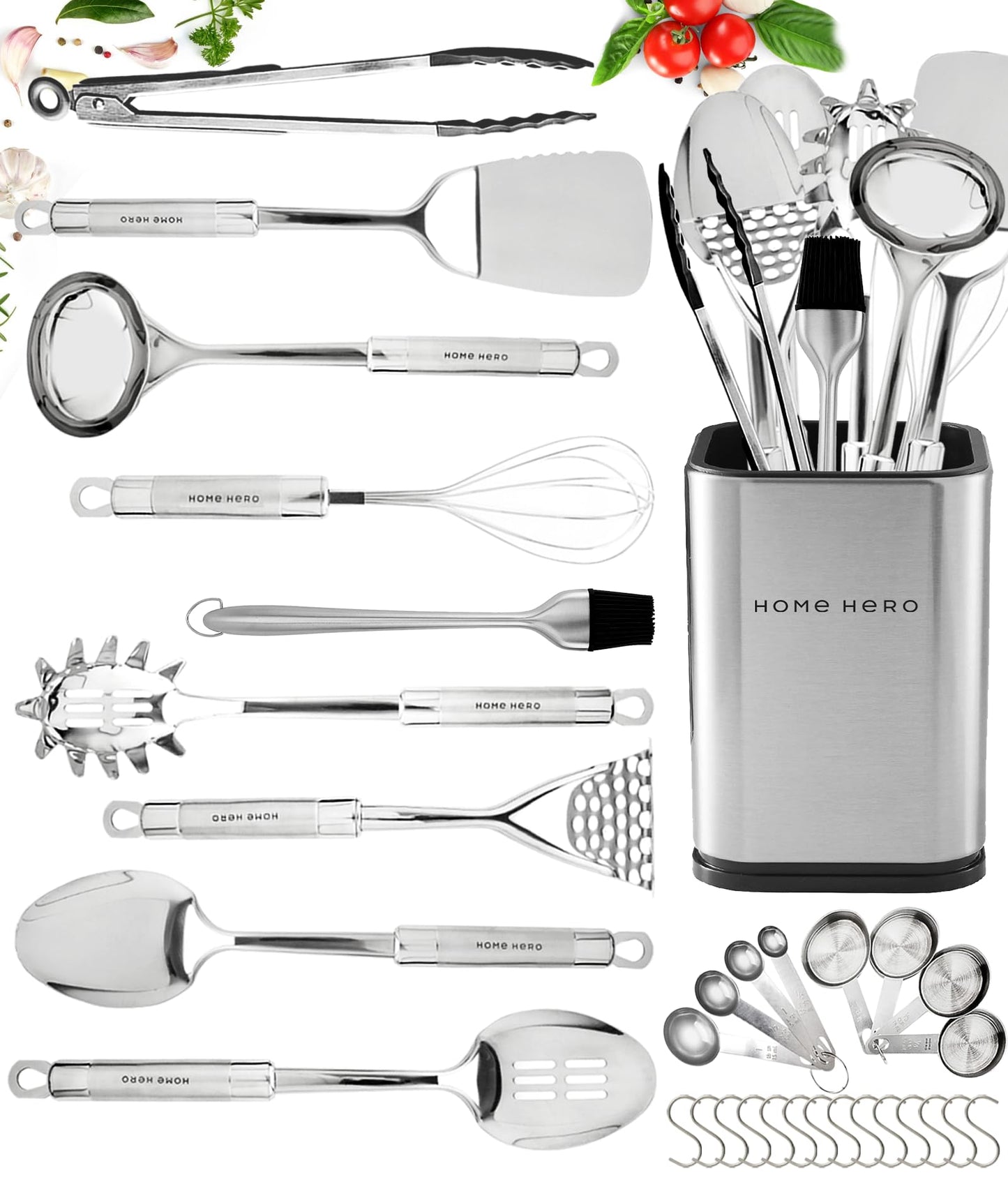 Stainless Steel Kitchen Utensils Set - Heat-Resistant Silicone & Nonstick Tools