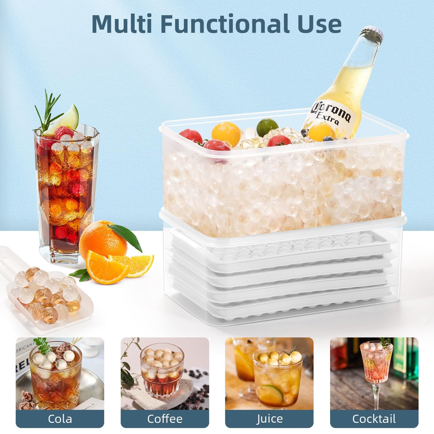 Mini Ice Cube Trays, Small Tiny Round Pebble Crushed Nugget Ice Trays for Freezer with Lid - Chilling Drinks Coffee Juice 4 Pack/0.55In