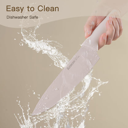 Knife Set, 13 Pieces Kitchen Knives Set with Healthy Anti-Rust Coating, Dishwasher Safe, Stainless Steel Chef Knife Sets with 6 Blade Guards