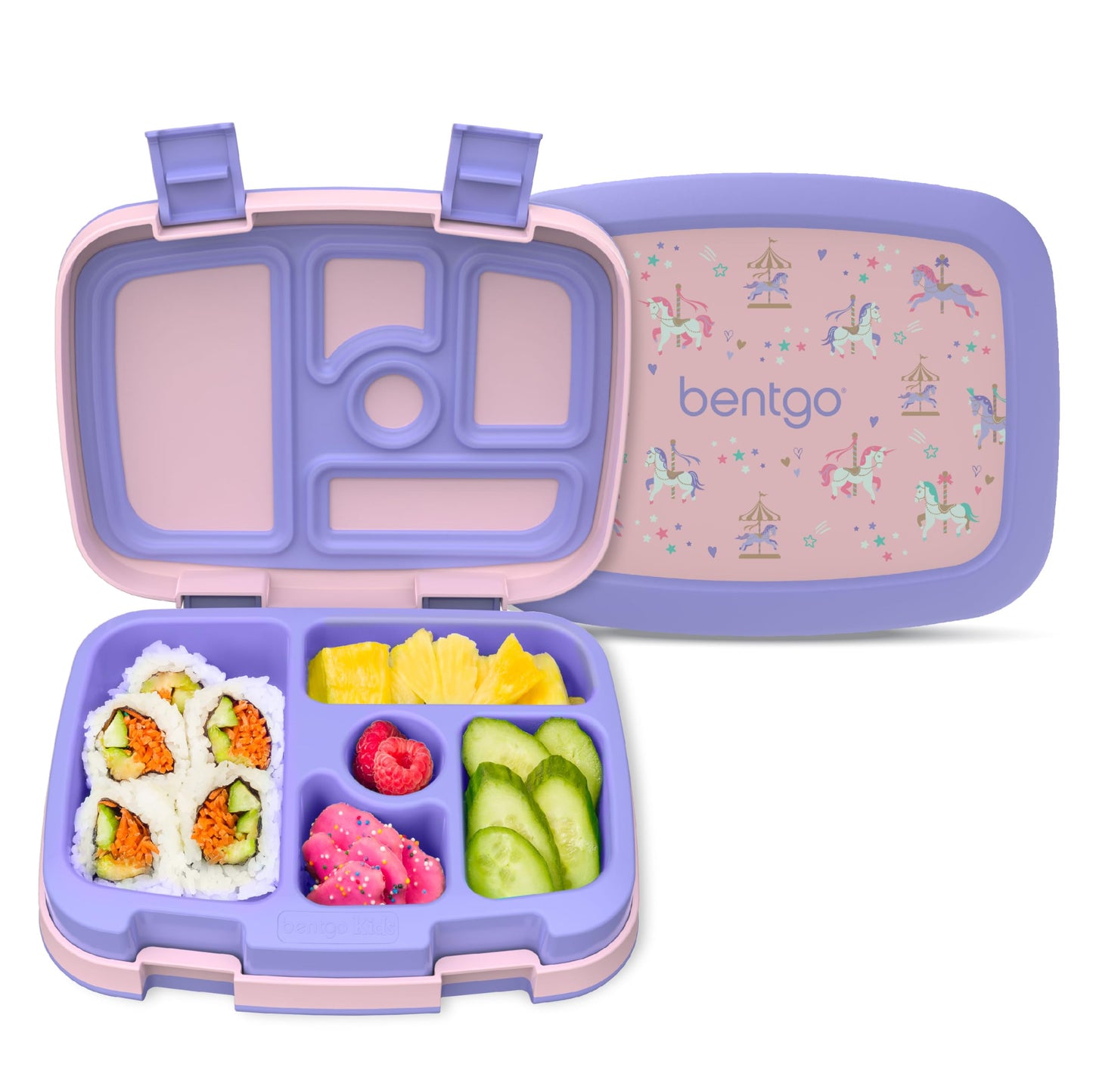 Kids Prints Leak-Proof, 5-Compartment Bento-Style Kids Lunch Box - Ideal Portion Sizes for Ages 3-7, Durable, Drop-Proof, Dishwasher Safe, & PFAS & BPA-Free Materials