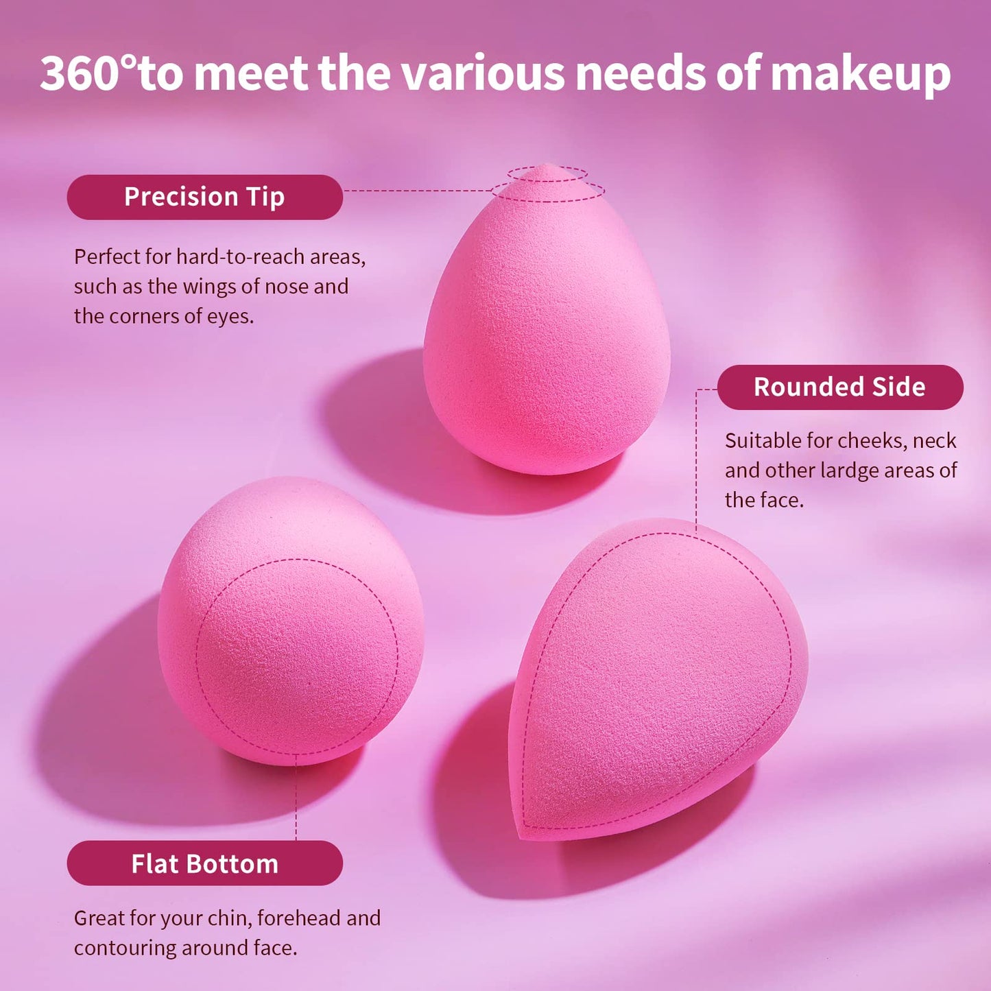 BEAKEY Makeup Sponge Set 5 Pack Micro Porous Low Absorption Soft Latex Free Foundation Beauty Sponges & Blenders for Powder Cream