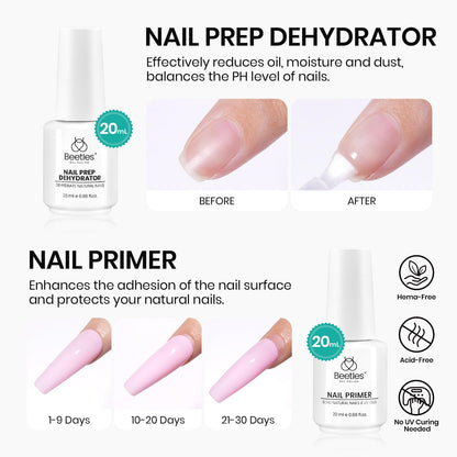 Beetles 2 Pcs 15ml No Wipe Gel Top Coat and Base Coat Set - Shine Finish and Long Lasting, Soak Off LED Nail Lamp Gel Base Top Coat Finish Nail Art Design Manicure