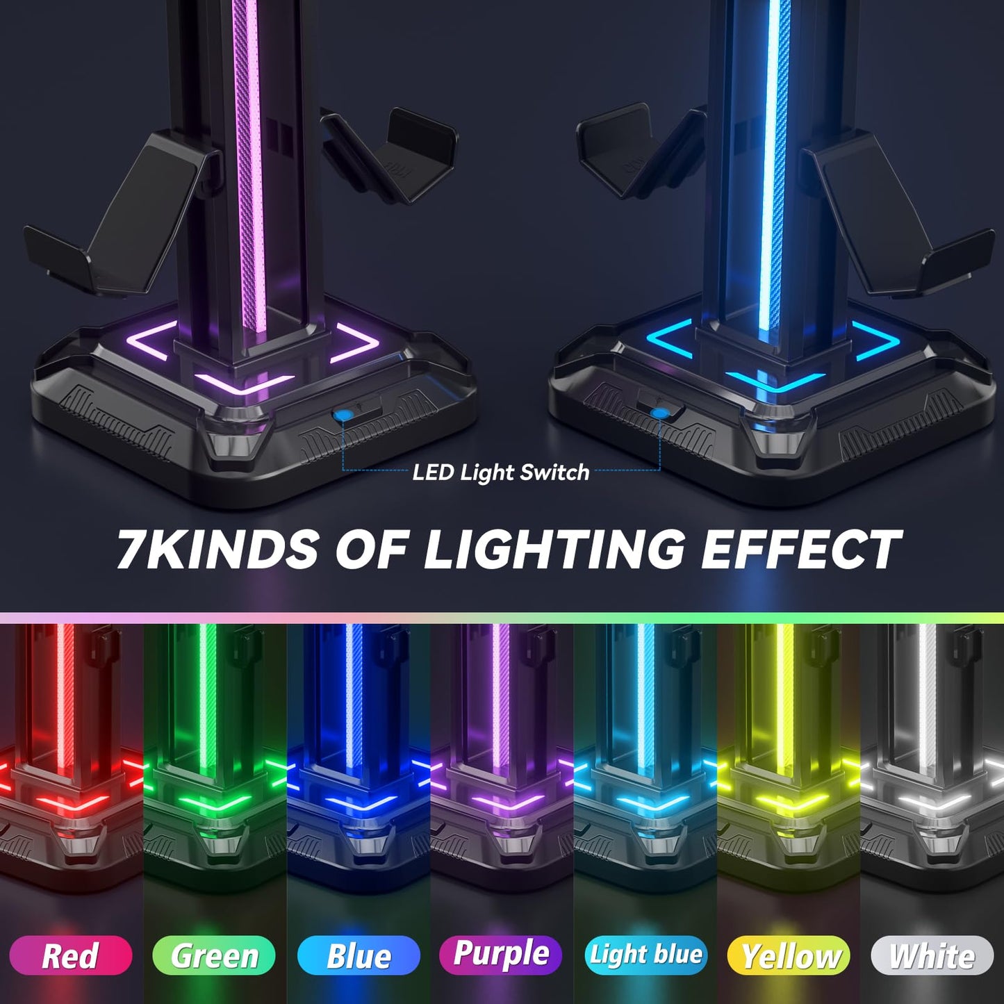 Headset Stand with 9 Light Modes - Controller Holder for Desk