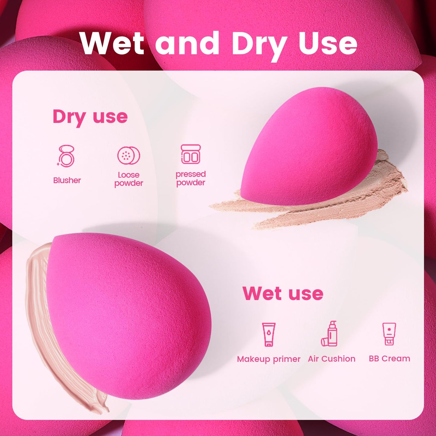 BEAKEY Makeup Sponge Set 5 Pack Micro Porous Low Absorption Soft Latex Free Foundation Beauty Sponges & Blenders for Powder Cream