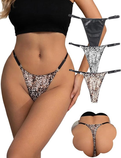 G-String Thongs for Women Sexy Underwear Adjustable String Thong T-Back Bikini Panties Cotton Crotch Underpants