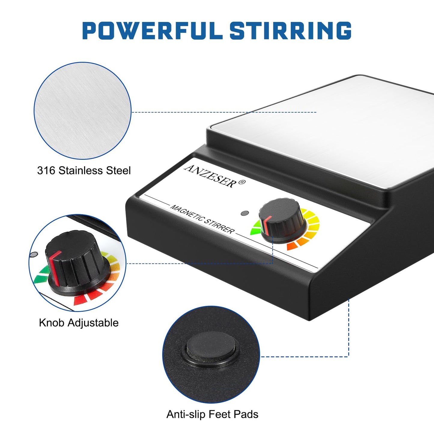 Magnetic Stirrer 3000RPM Lab Stirrers with Stir Bar Max Stirring Capacity 3000mL (No Heating)