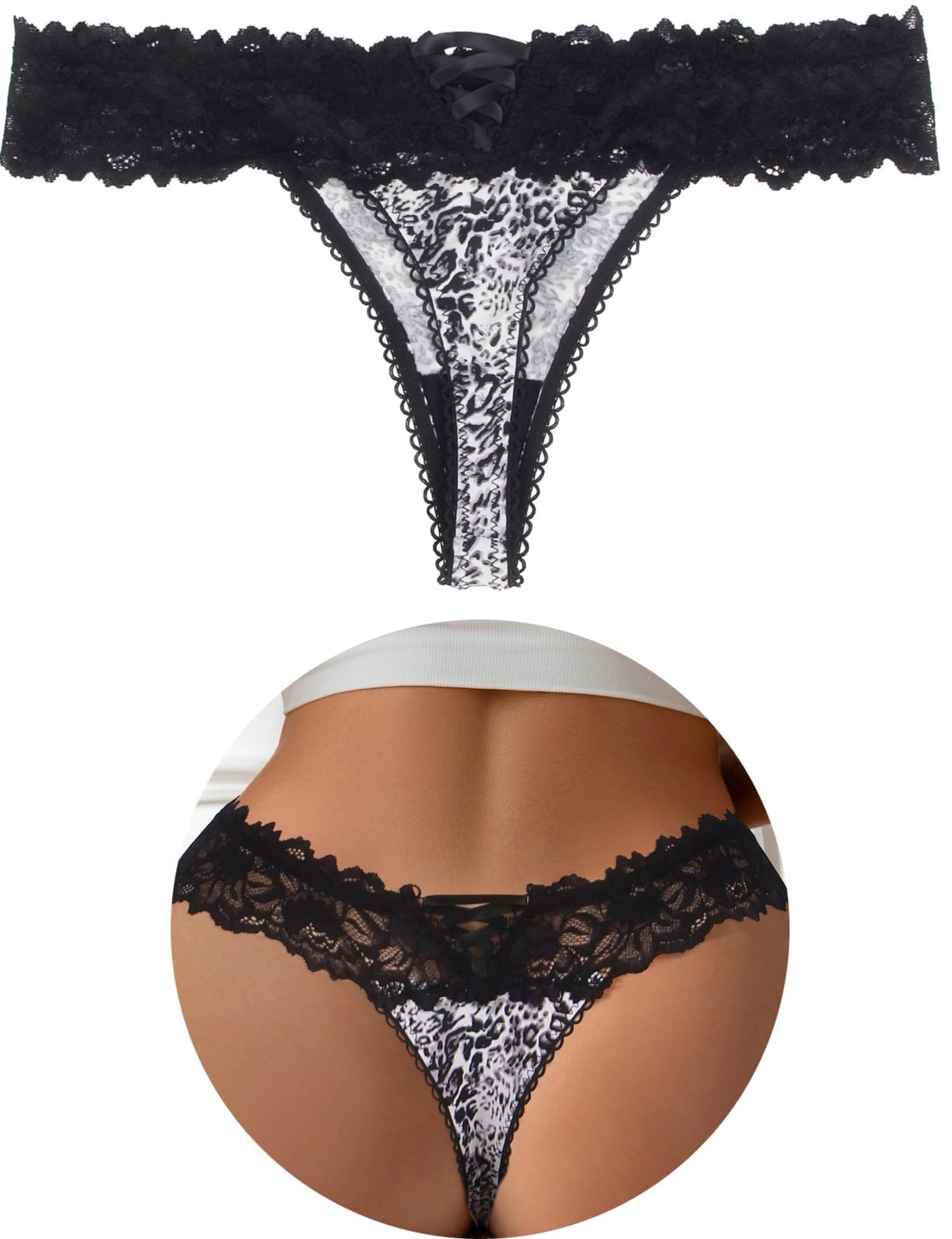 Sexy Lace G-String Thongs Panties Low Rise Underwear Undies for Women Cotton Crotch Cheeky Tangas Panties 4-18