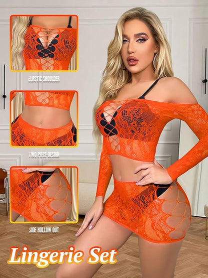 Buitifo Womens Lingerie Set Fishnet BabyDoll Bodysuit Sexy Nightwear