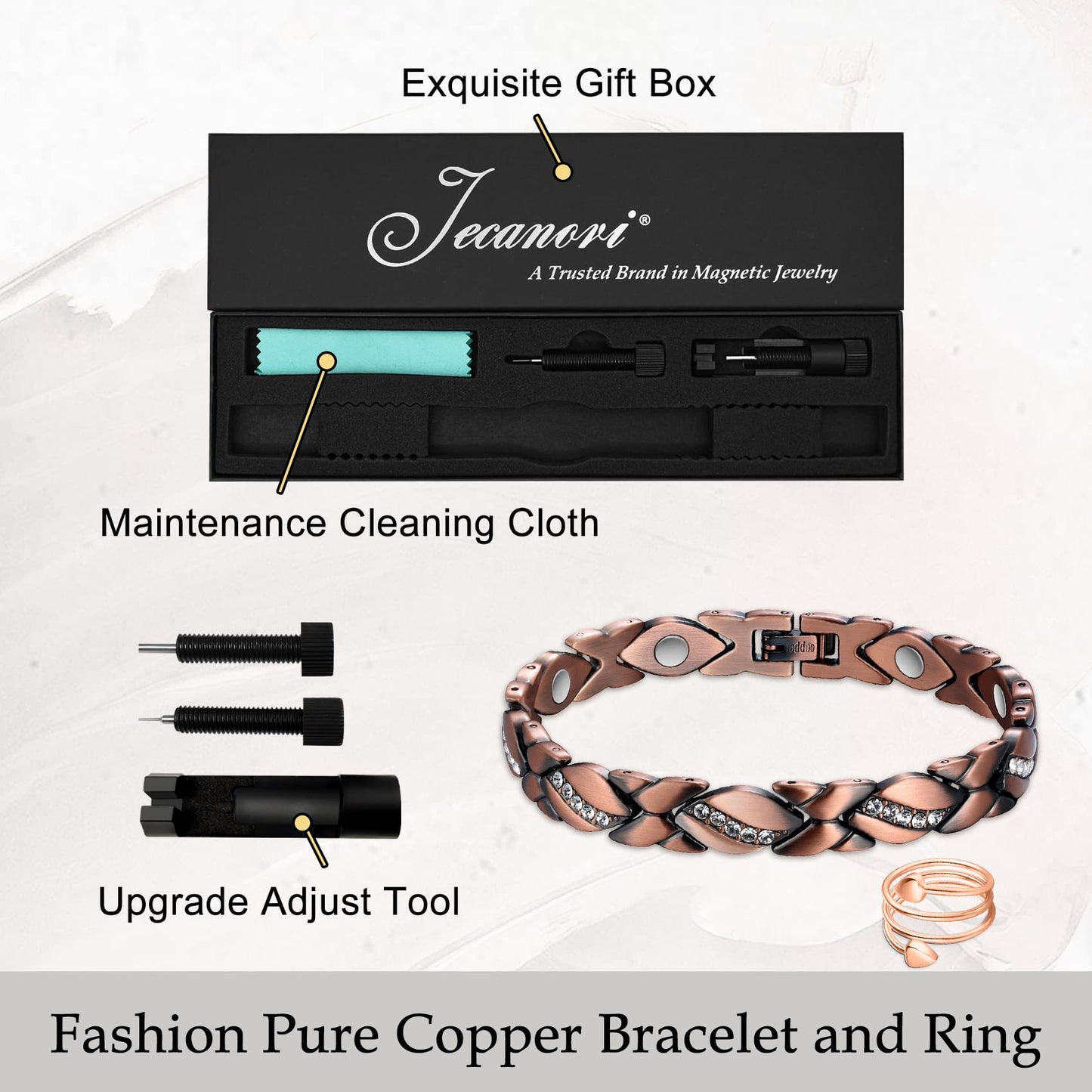 Women's Copper Bracelets ,Ultra Magnetic Bracelets with 3500 Gauss Magnets,Crystal with Sizing Tool