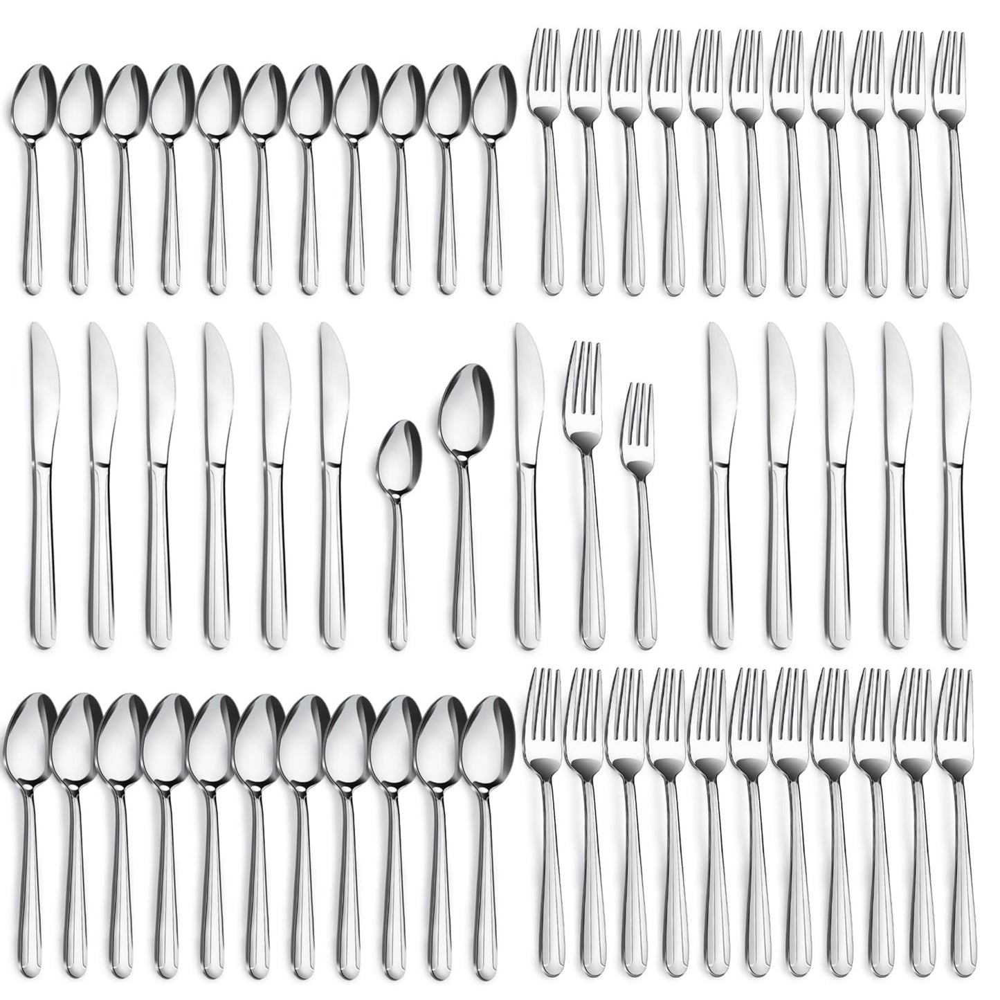Stainless Steel Flatware with Steak Knives, Forks, Spoons, Knives - Dishwasher Safe for Home or Restaurant