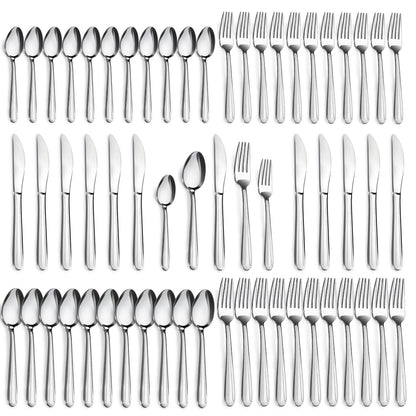Stainless Steel Flatware with Steak Knives, Forks, Spoons, Knives - Dishwasher Safe for Home or Restaurant