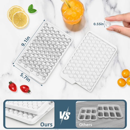 Mini Ice Cube Trays, Small Tiny Round Pebble Crushed Nugget Ice Trays for Freezer with Lid - Chilling Drinks Coffee Juice 4 Pack/0.55In