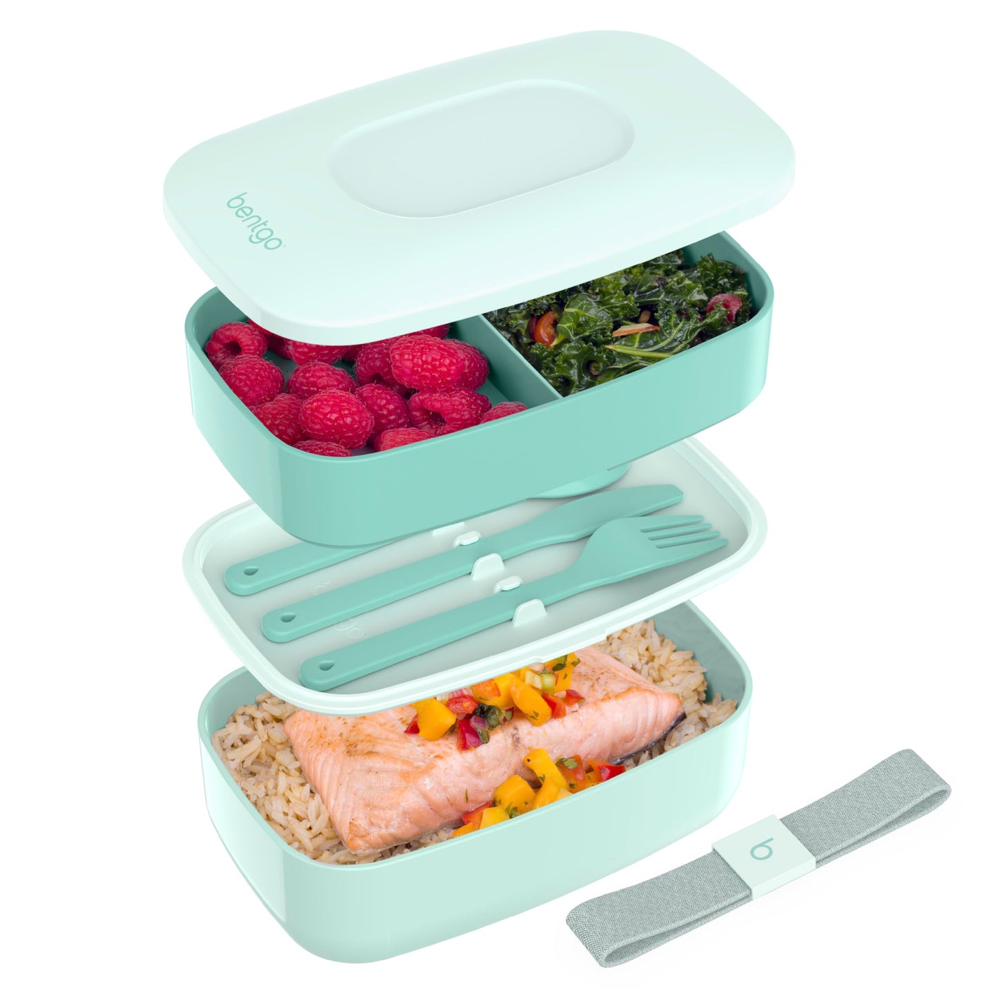 Adult Bento Box, Stackable 3-Compartment Lunch Box with Removable Utensil Set and Sealing Strap, BPA-Free, Food Container Ideal for Meal Prep