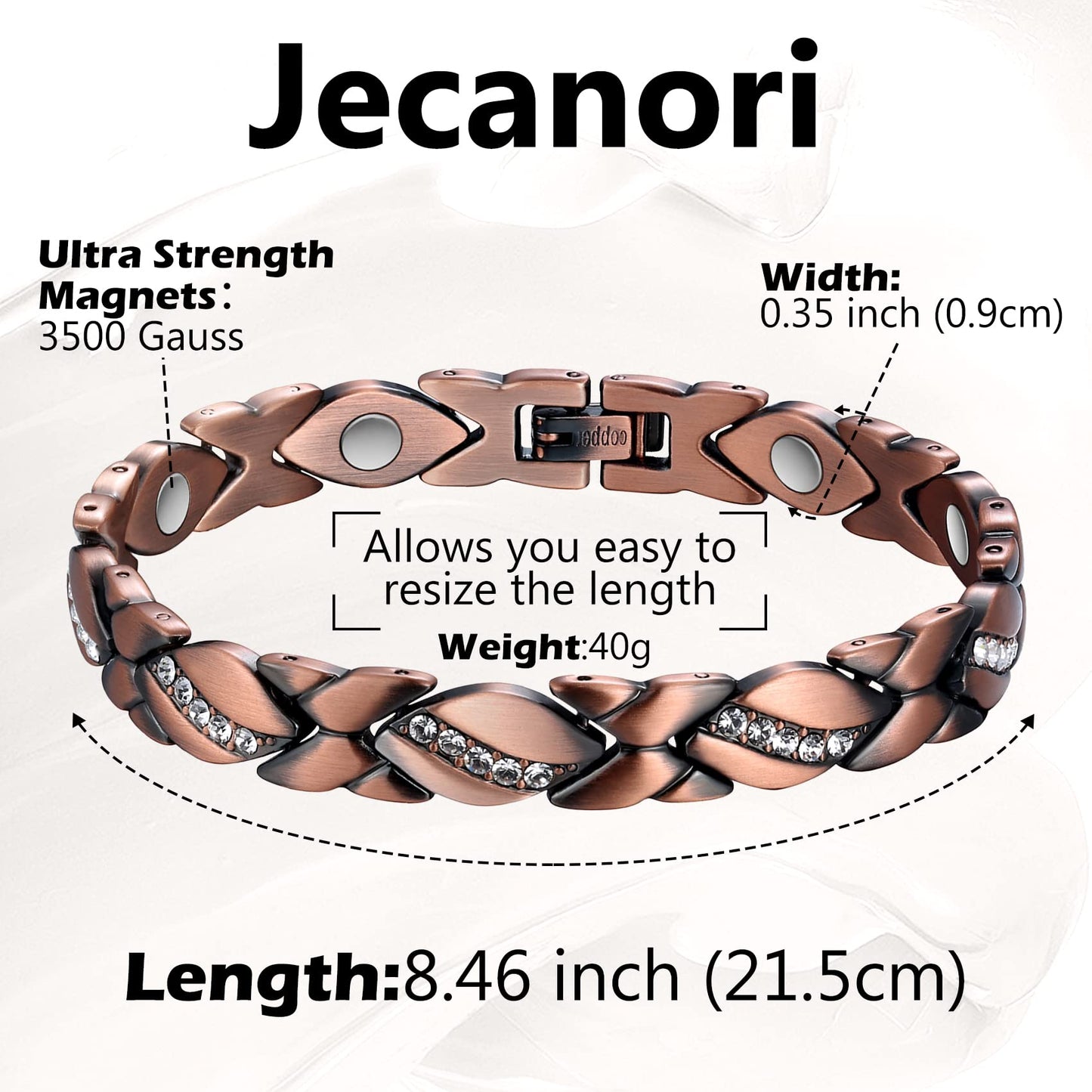 Women's Copper Bracelets ,Ultra Magnetic Bracelets with 3500 Gauss Magnets,Crystal with Sizing Tool