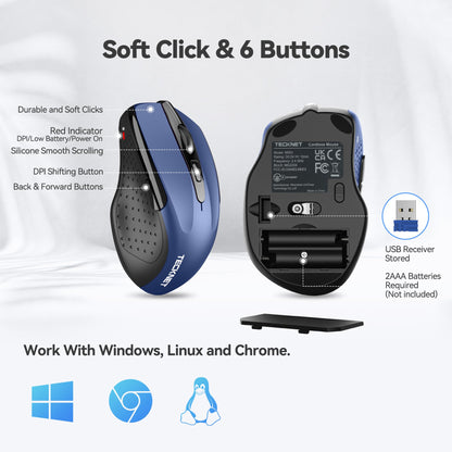 Wireless Mouse, 2.4G Ergonomic Optical Mouse, Computer Mouse for Laptop, PC, Computer, Chromebook, Notebook, 6 Buttons, 24 Months Battery Life, 2600 DPI, 5 Adjustment Levels