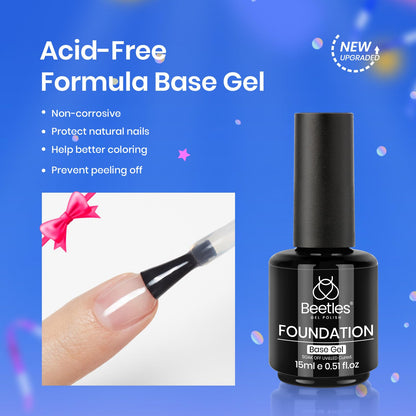 Beetles 2 Pcs 15ml No Wipe Gel Top Coat and Base Coat Set - Shine Finish and Long Lasting, Soak Off LED Nail Lamp Gel Base Top Coat Finish Nail Art Design Manicure