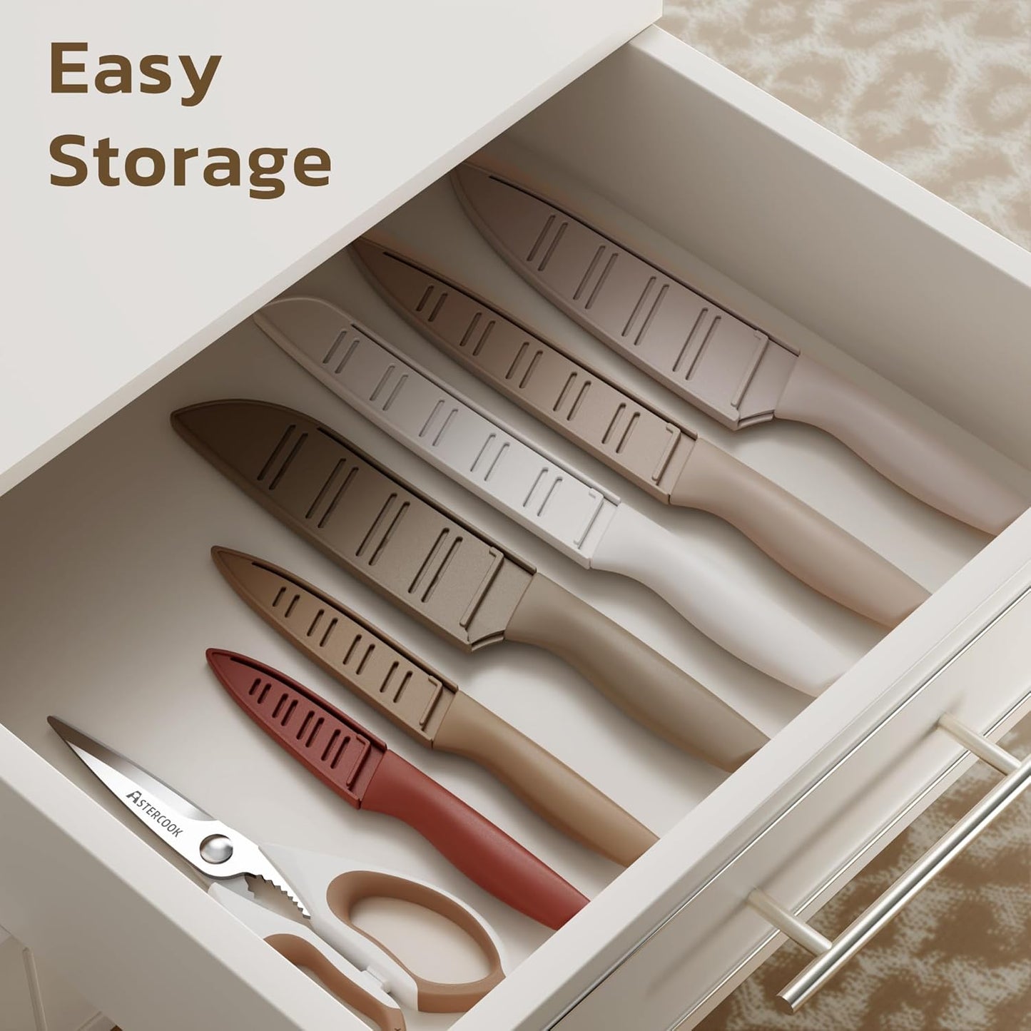 Knife Set, 13 Pieces Kitchen Knives Set with Healthy Anti-Rust Coating, Dishwasher Safe, Stainless Steel Chef Knife Sets with 6 Blade Guards