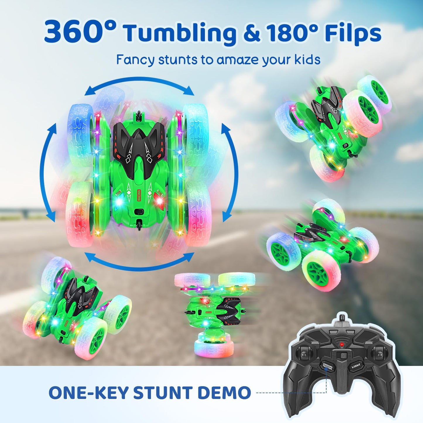 Stunt Car Toy Gift, 4WD Remote Control Car with 2 Sided 360 Rotating Rc Car for Kids